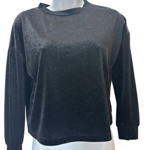 Copper Key Black Velvet Shimmer Sparkle Cropped Sweatshirt Size L